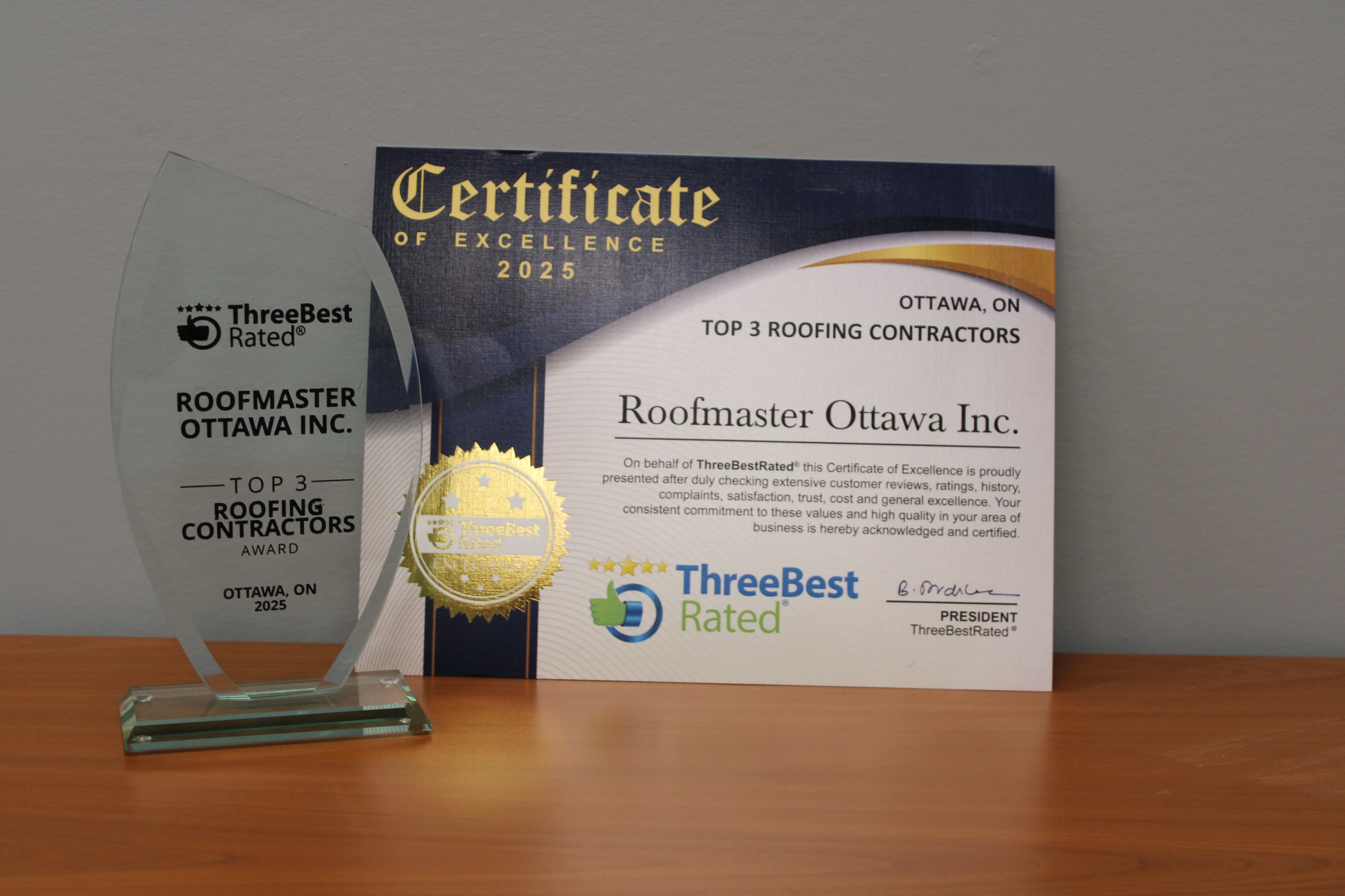 Roofmaster Ottawa Inc. - 2025 ThreeBestRated Award Winner